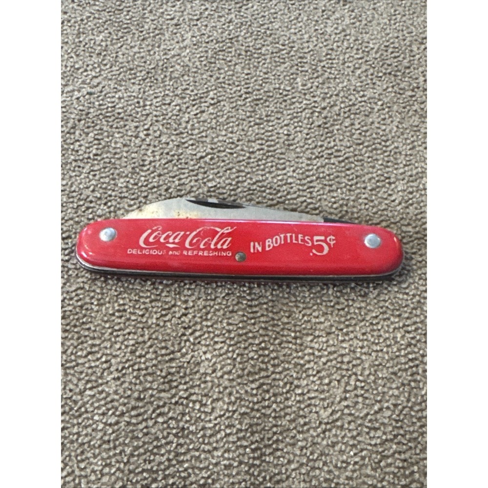 RED 5 CENT VINTAGE COLONIAL PROV. USA COCA-COLA POCKETKNIFE (TD)